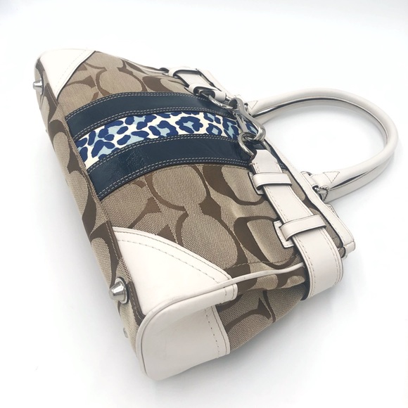 Coach Hamptons Signature Stripe Leopard Carryall Satchel Handbag - Picture 11 of 16